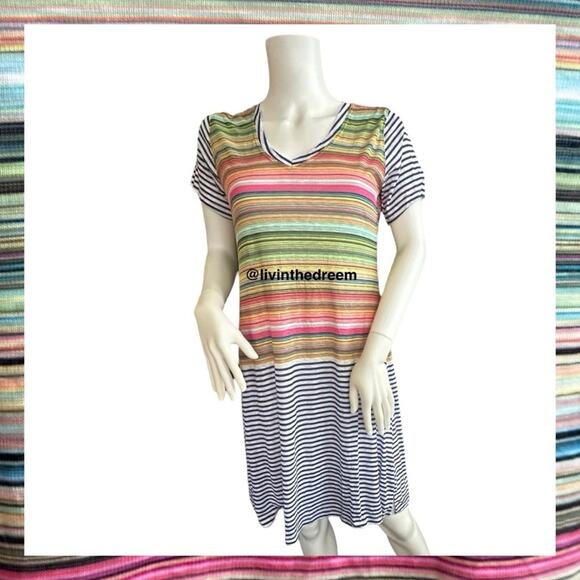 NWT David Cline V-Neck Short Sleeve T-Shirt Dress SZ Small Blue Stripe $119 - Picture 9 of 15